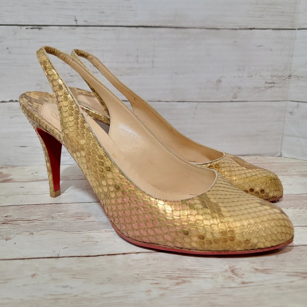 Christian Louboutin "O My Sling Heels" in Gold python